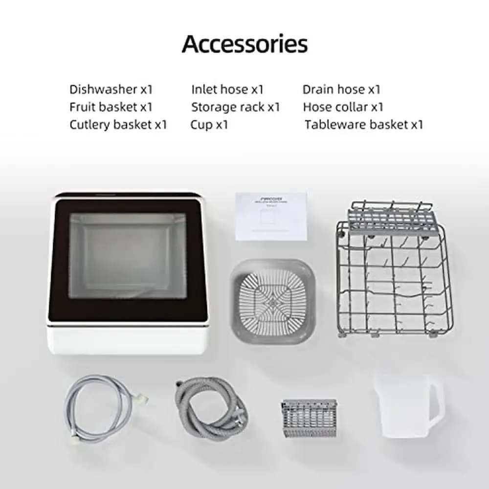 Portable Countertop Dishwasher 5L Water Tank & Hose 6 Washing Programs Air-Dry Compact Design Fast & Efficient High-Temperature 5