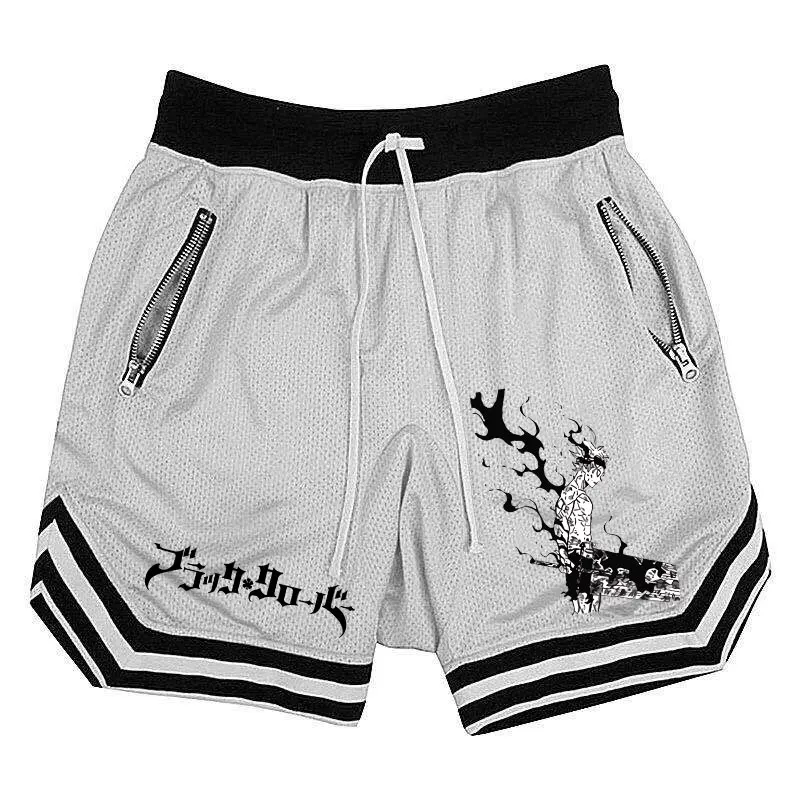 Anime Black Clover Basketball Shorts Men Striped Running Sport Gym Shorts Mesh Breathable Fitness Training Workout Bottom