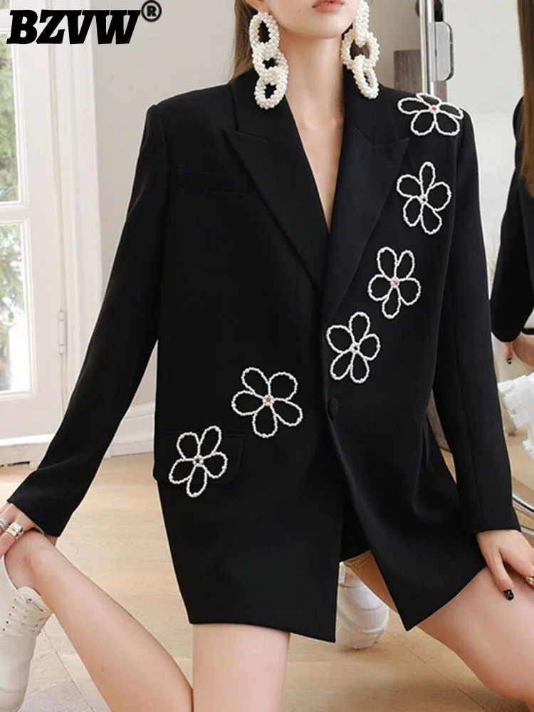 

BZVW Retro Niche Studded Flower Loose Fitting Suit Jacket Women's Clothing 2024 Spring Spring Designer Blazer For Women Coat