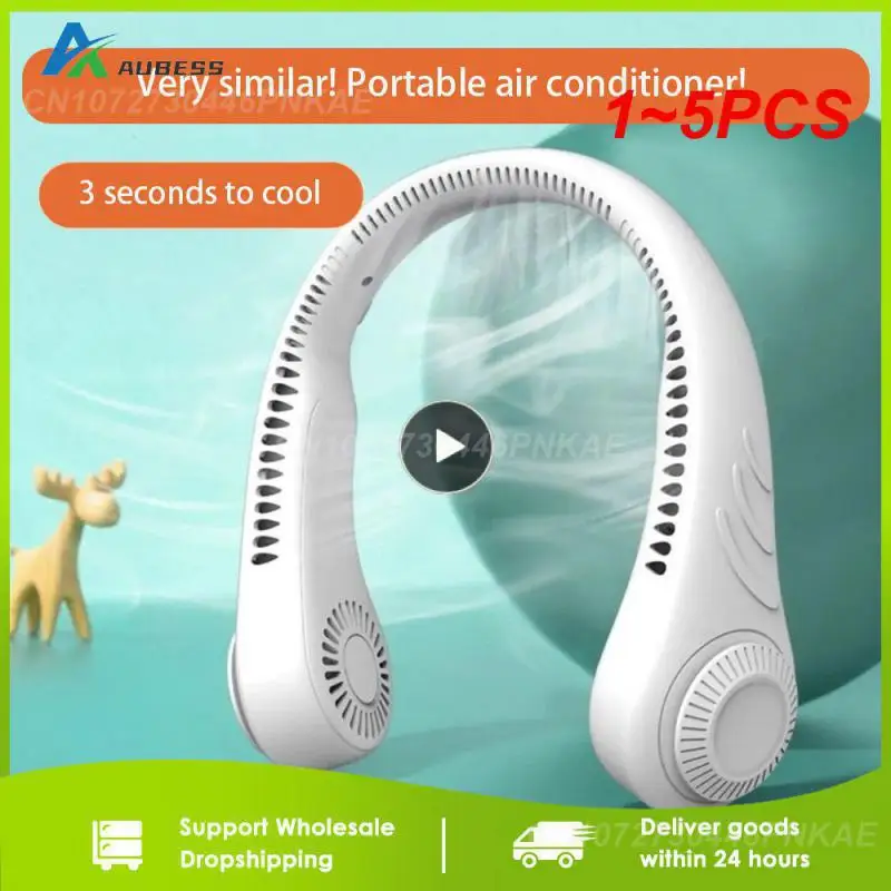 

1~5PCS Portable Neck Fan 4000W Rechargeable USB Leafless Air Conditioner Bladeless Fans Hanging Neck Cooler For Outdoor