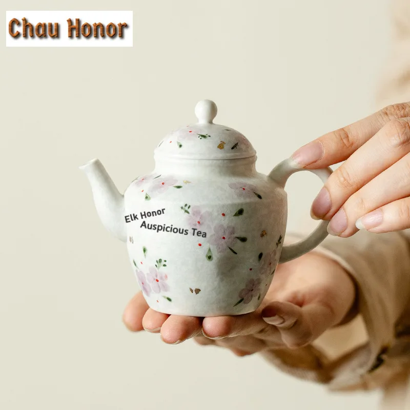 135ml Hand-painted Cherry Blossoms Teapot Retro Tea Infuser Pot Tea Brewing Kettle With Ball Hole Puer Teaware Accessories Gift