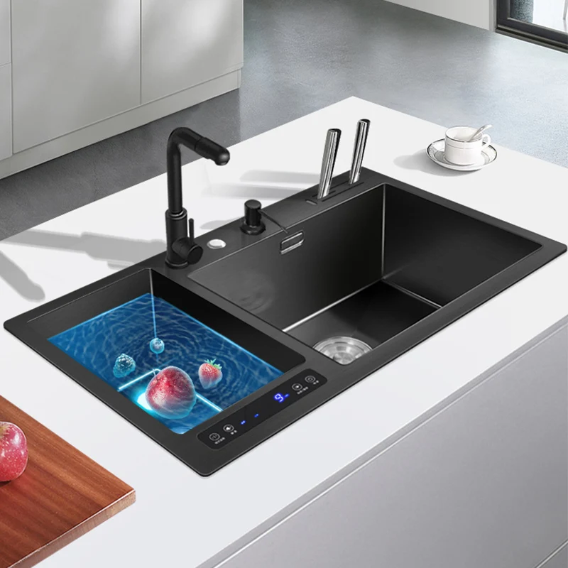 Kitchen Sink Stainless Steel Dishwashing Sink Ultrasonic Dishwasher Multifunctional Intelligent Net Washer For Kitchen