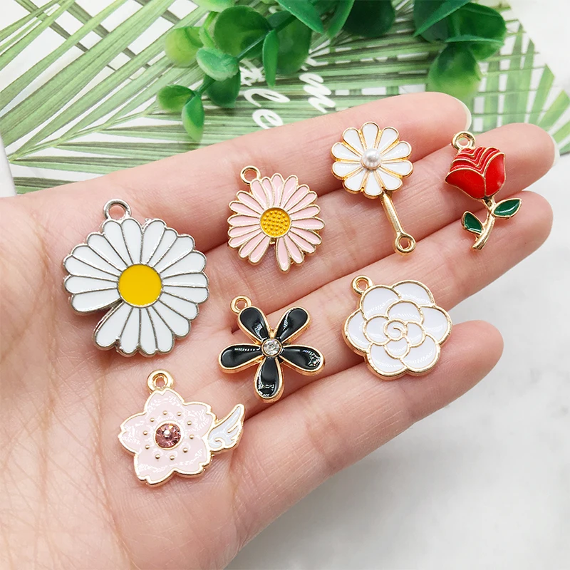 믹스 60 Pcs 도매 에나멜 꽃의 매력 로즈 사카루 데이지 펜던트 목걸이 팔찌 귀걸이 DIY 쥬얼리 결과 만들기