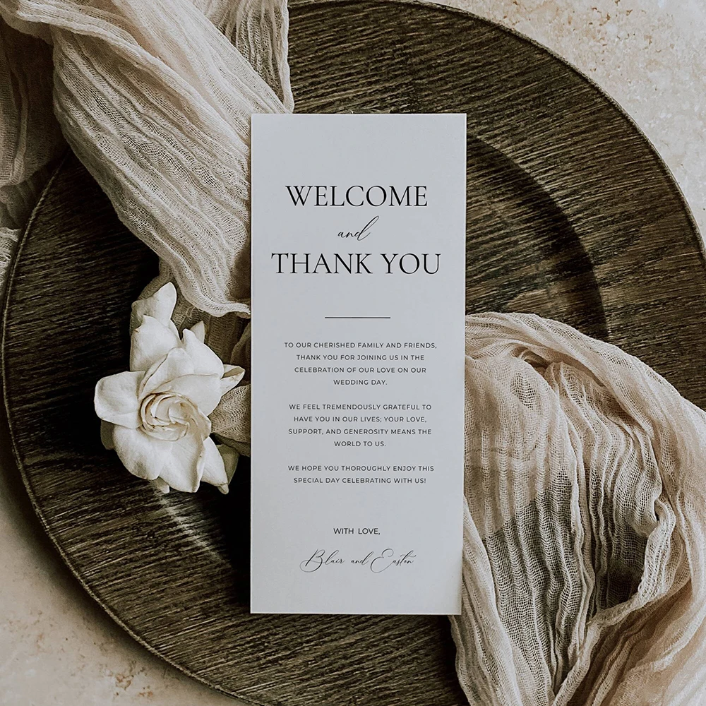 Greeting Thank You Cards Modern Welcome and Thank You Note Wedding Table Thank You Card Place Setting Letter Thank Napkin Note