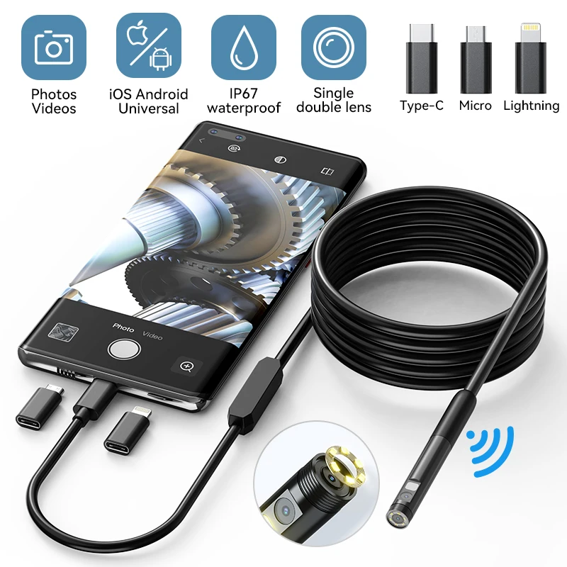 2MP Single/Dual Lens Endoscope Camera 3 in 1 Micro USB/Type-C Android IOS  iphone Inspection Camera Car Pipeline Borescope 1