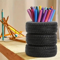 Creative Tire-Inspired Pen Holder - Unique Office Desk Organizer (Black)