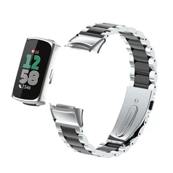 Premium Stainless Steel Adjustable Wristband - Elegant Metal Strap Bracelet Accessories - Fitbit Charge 5 (Silver and black)