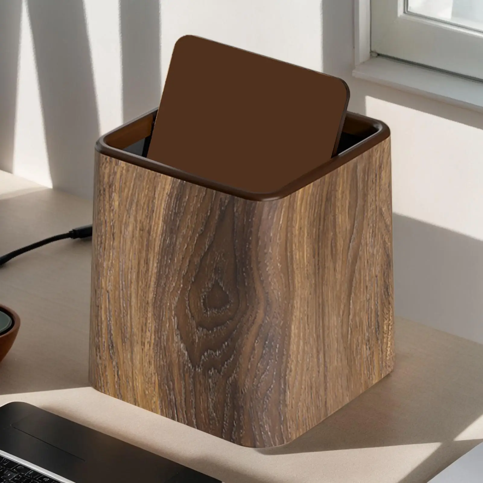 Desk Garbage Can Small Trash Can Waste Basket Retro Dustbin with Lid Space-Saving Wastebasket Container Recycling Bin for Room