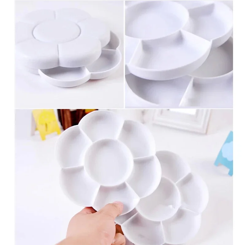 16cm Flower Shaped Plastic Art Palette 7 Well Painting Dish Tray Mixing Palettes For Oil Acrylic Watercolor Gouache Art Supplies