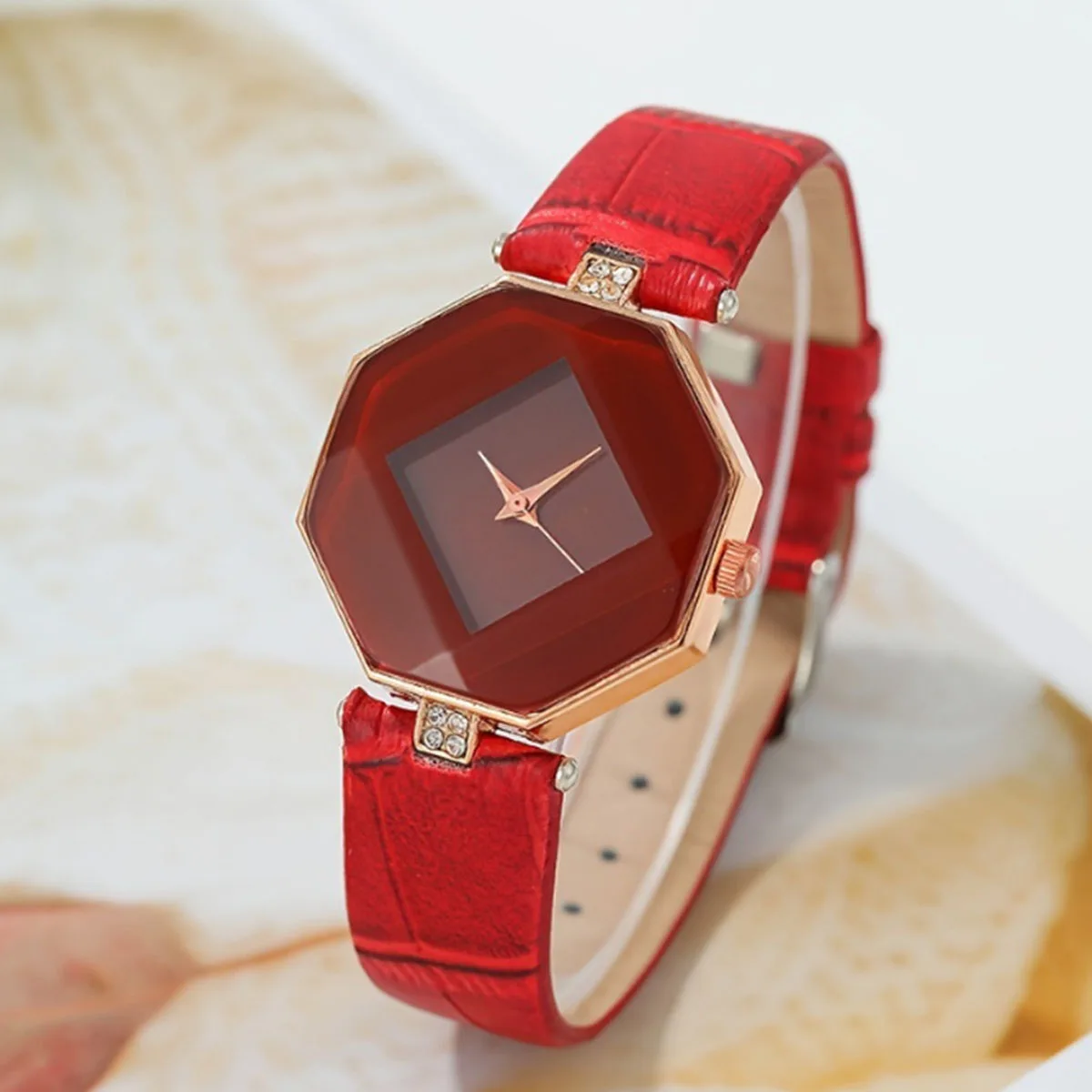 Korean Luxury Womens Watch with Angular Diamond Mirror