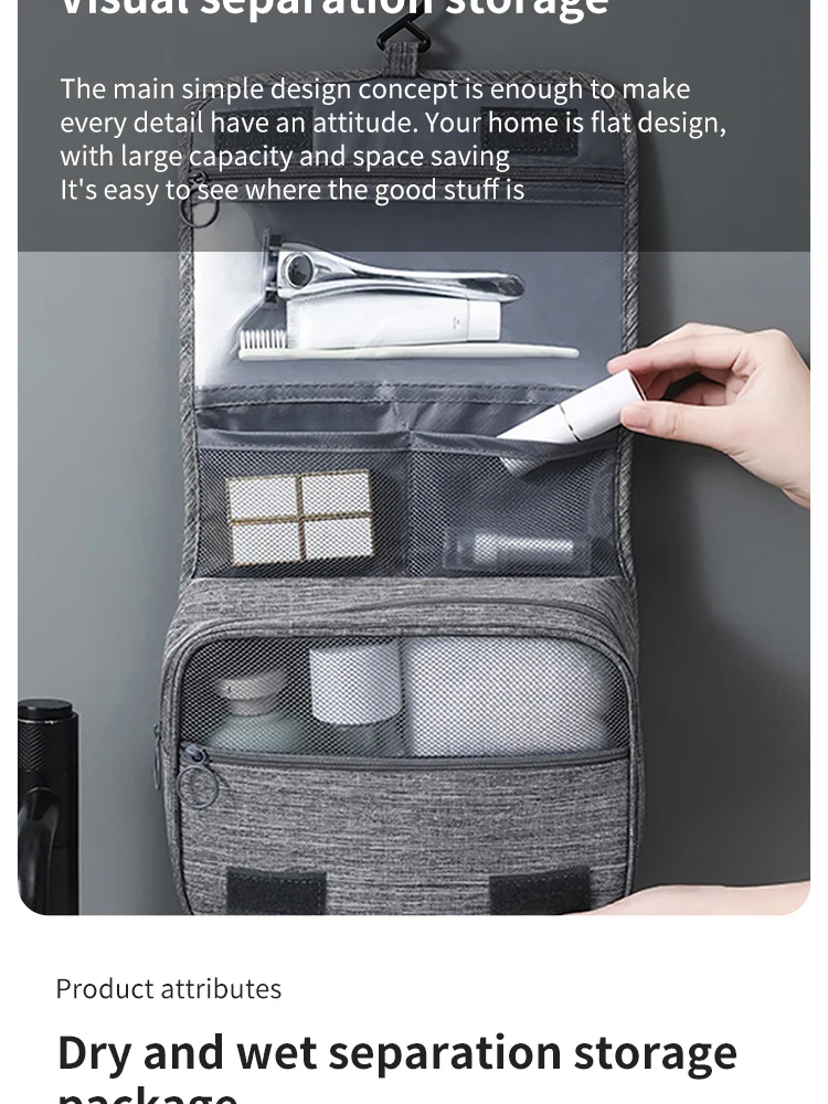 Description Picture 3 of itemFoldable Toiletry Bag Organizer Hanging Storage Bag Bathroom Makeup Bag Case Cosmetic Bag Travel Bag For Travel Business