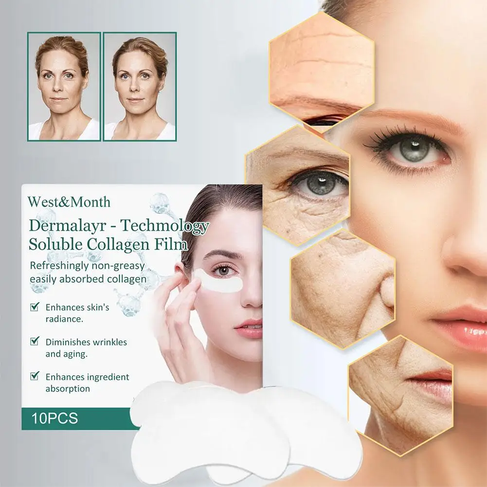 

Коллагеновая пленка 10 шт., Корейская коллагеновая растворимая пленка, увлажняющая маска для кожи вокруг глаз, средство для удаления морщин, подтягивания кожи вокруг глаз, B5N6