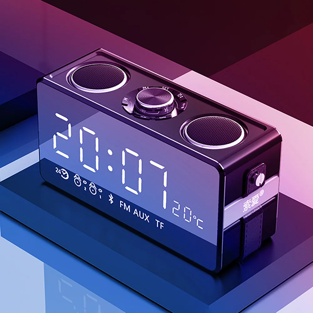 

Mini Alarm Clock Bluetooth Speaker Portable Wireless FM Radio Speaker 3D Stereo Phone Music Surround Subwoofer Support TF AUX
