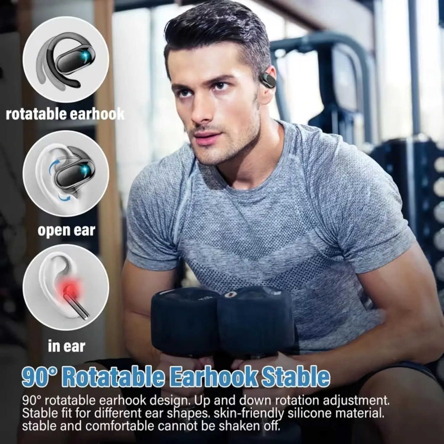 Stereo Wireless Open-Ear Earbuds with 20-Hour Playtime and Enhanced Bass Sound