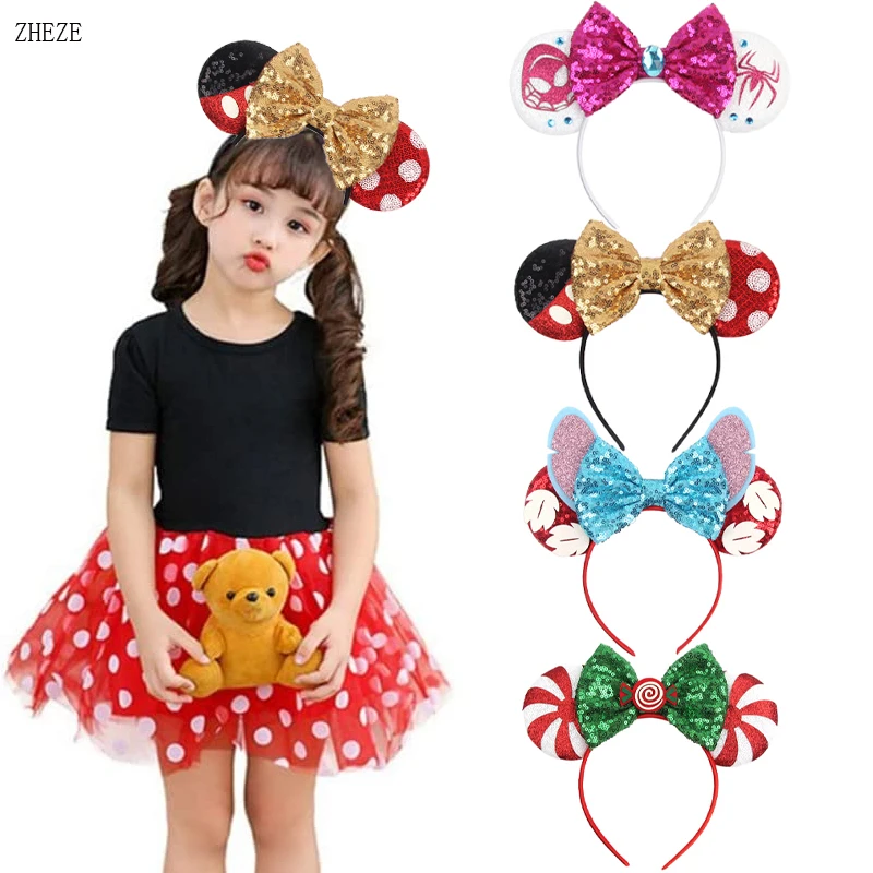 2023 Disney Mickey Mouse Ears Fascia Per Capelli Ragazze Ragazzi Paillettes Bow Hairband Donna Christmas Festival Party Cosplay Accessori Per Capelli