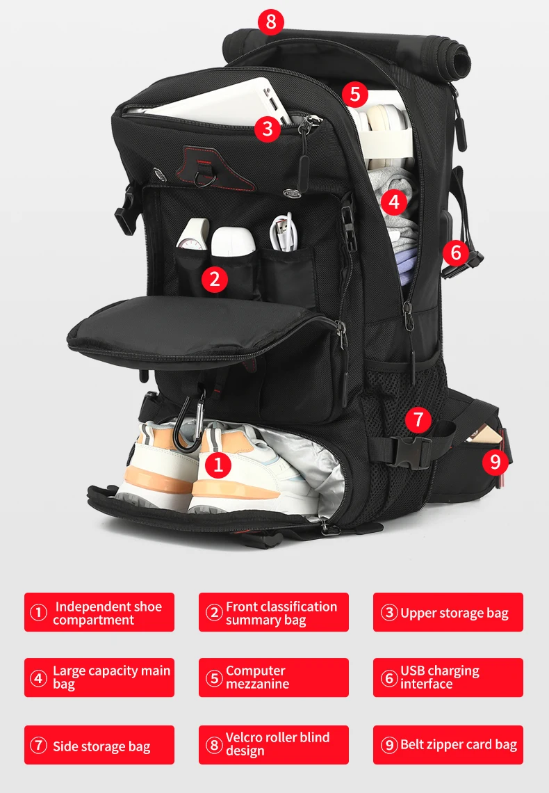 Herren-Rucksack für Reisen mit Großer Kapazität, Business-Reisetasche, Wasserdichter Outdoor-Wanderrucksack, Freizeitrucksack – Detail 8