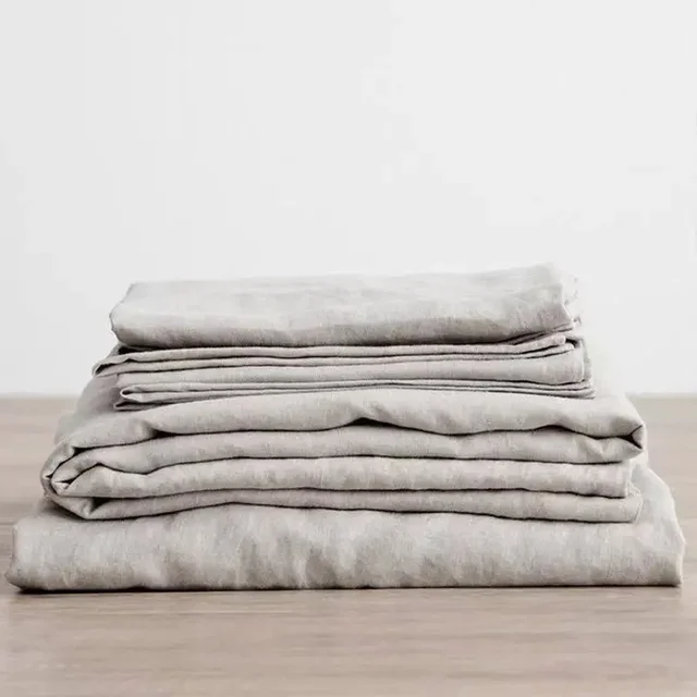 Ensemble de draps en lin 100% lavé, 3 pièces, draps de lit en lin naturel, 2 taies d'oreiller, literie de ferme douce et respirante, drap plat 1
