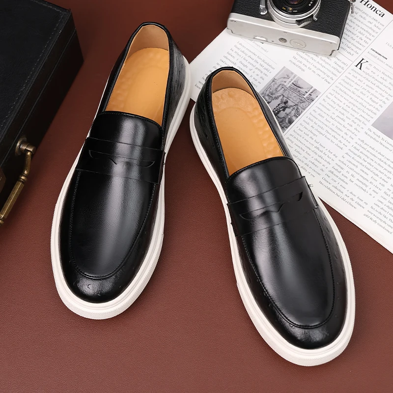New Black Sneakers Men Vulcanize Shoes Brown Slip-On Size 38-46 Zapatos De Hombre Men Shoes