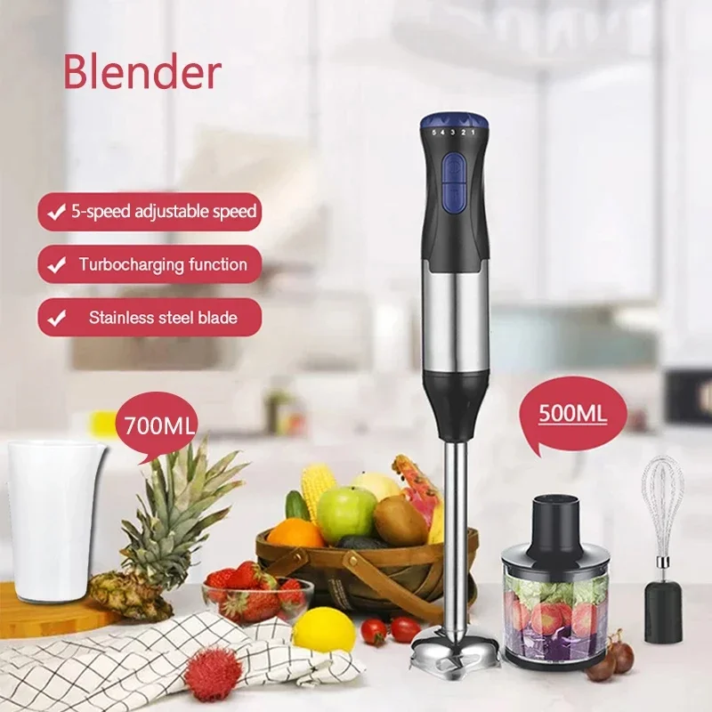 Immersion Hand Blender, 4-in-1 5 Speed Stainless Steel Handheld Stick Blender,600ml Mixing Beaker and 500ml Food Processor immersion blender electric hand blender 1000 watt handheld kitchen gadget blender stick for soup smoothie puree baby food