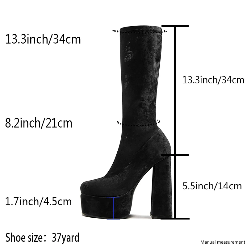 Black Suede Women Knee Boots Sexy High Heels Women's Shoes Platform Boots 2024 New Thick Sole Fashion Sock Boots Girl Shoes