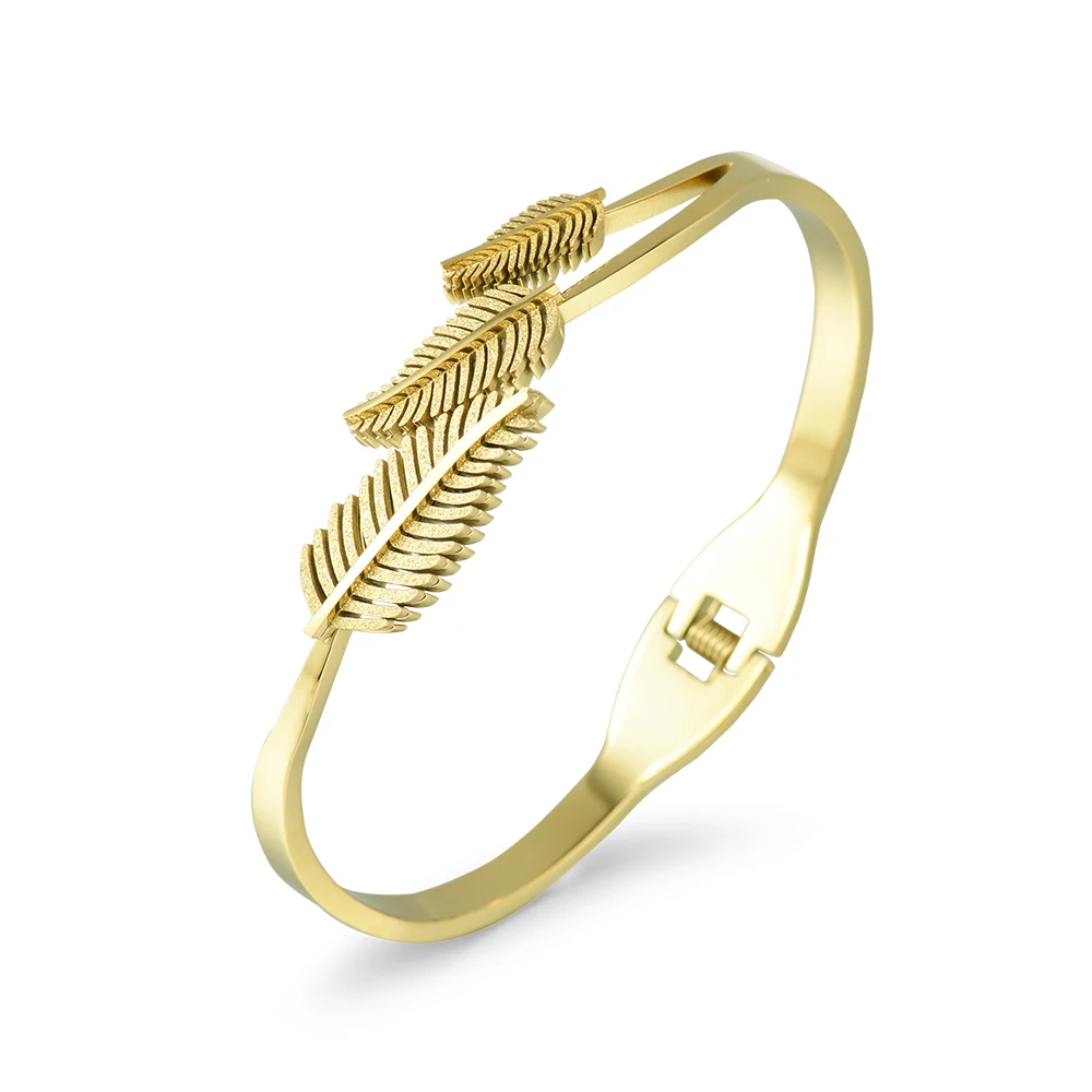 

"New Fashion Leaf Open Bangle Bracelet for Women - European and American Style Jewelry"