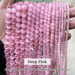 Multicolored Natural Stone Cat Eye Gemstone Beads - 6mm approx 60pcs (Deep Pink)