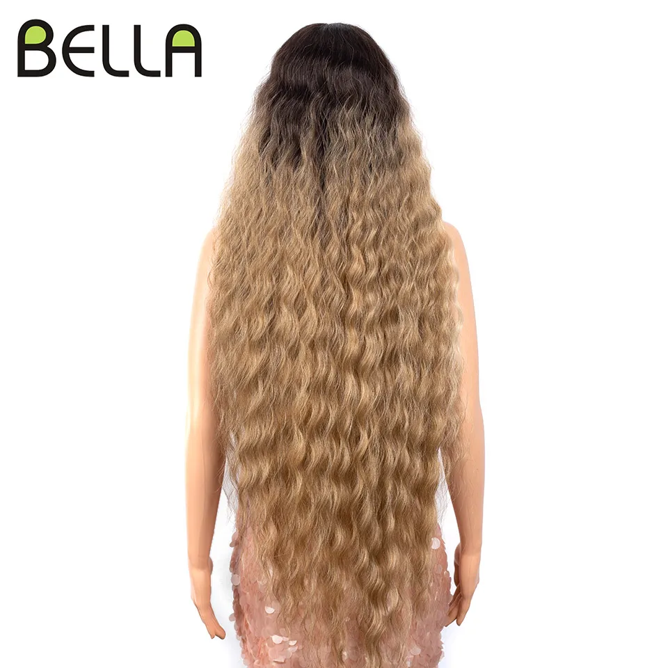 Bella 40 Inch Synthetic Deep Wave Long Wigs Ombre Blonde Brown Cosplay Heat Resistant Fiber Fake Hair synthetic wig