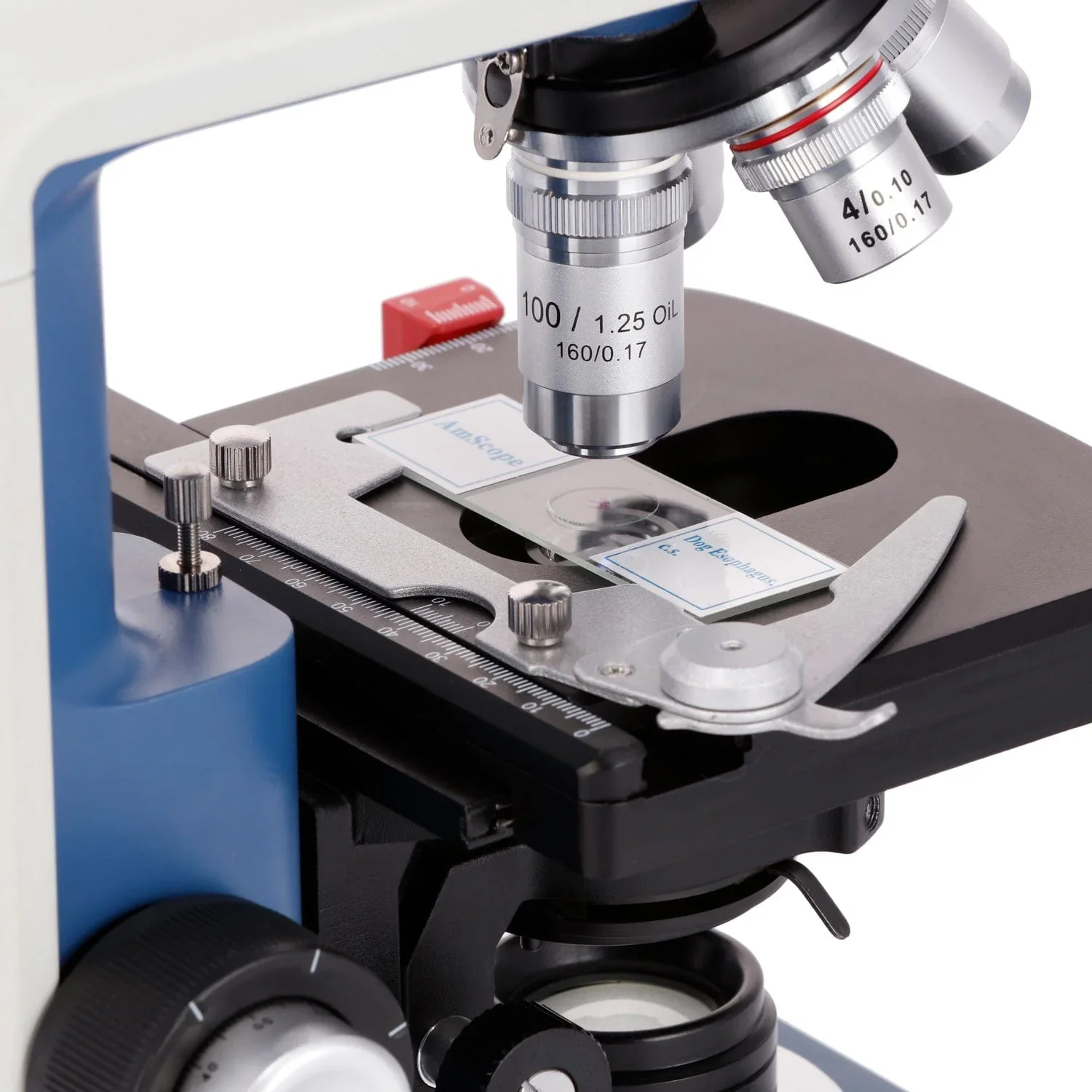 AmScope USB-C 충전식 학생 쌍안 복합 현미경, 3D 2 층 기계식 스테이지, 무채색 대물렌즈, 40X-2500X
