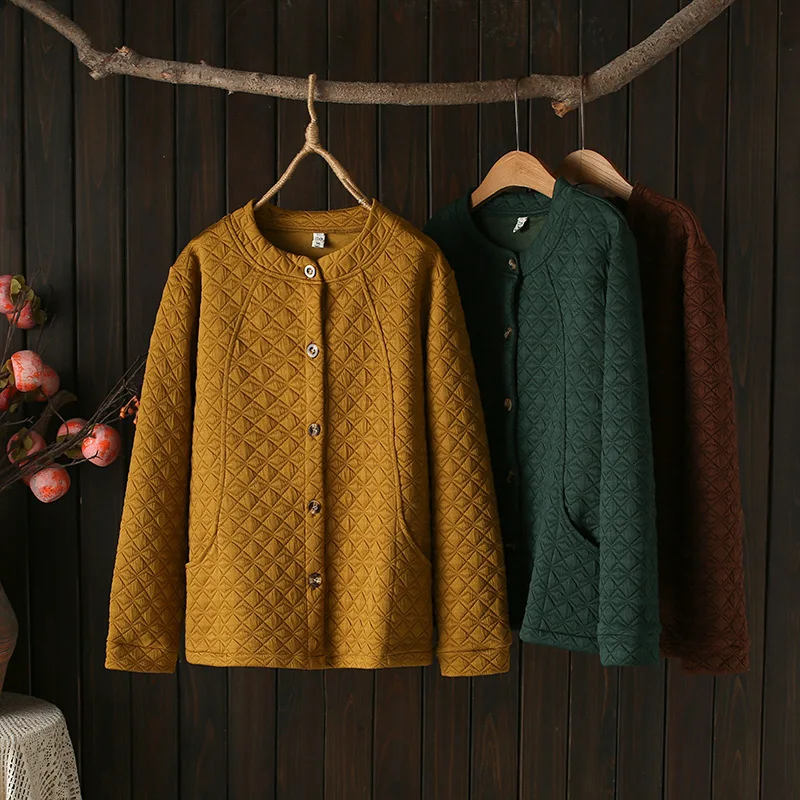 Women's Loose Cardigan Coat, Round Neck, Argyle Jacket, Plus Size, Spring and Autumn Wear, New, 5200