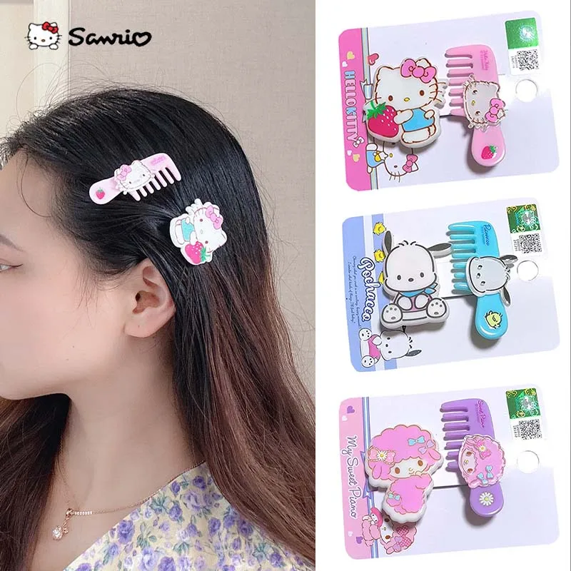 

2pcs/set Sanrio Children Hair Clip Set Kawaii Hello Kitty Pachacco Cartoon Cute Girl Hairpin Headwear Kids Hair Accessories Gift