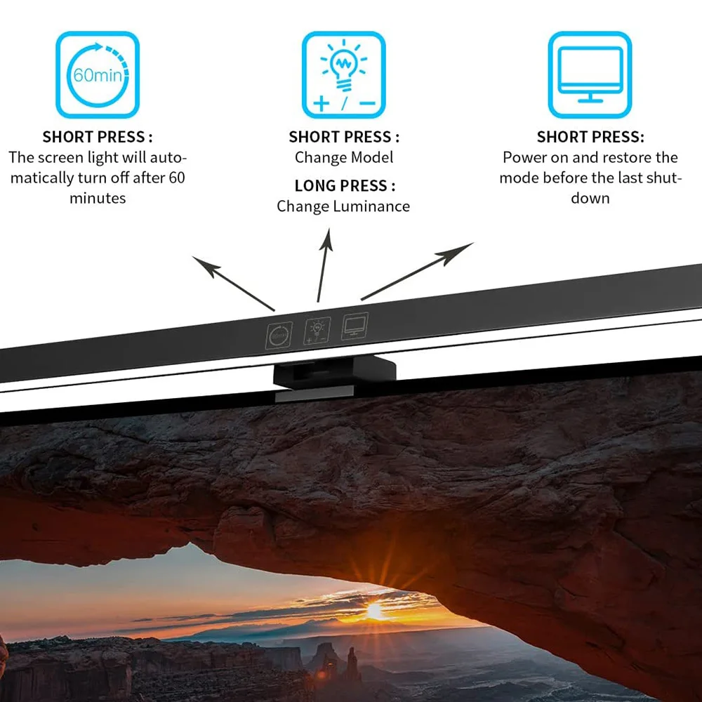 LED Desk Lamp Computer Monitor Light Bar Laptop Screen Hanging Light Eye Protection Reading Lamp Dimmable Work USB Powered