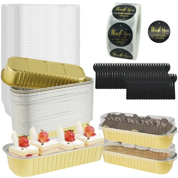50-Piece Mini Aluminum Foil Cake Pans Set with Lids & Spoons 1