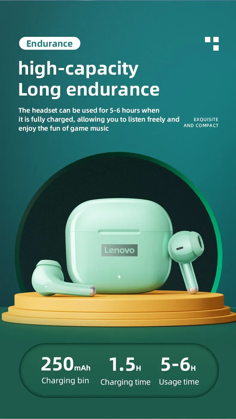 Lenovo LP40 Pro Kulaklık Bluetooth 5,0 Kablosuz Spor Kulaklık Su Geçirmez Mic ile Dokunmatik Kontrol TWS Kulaklık