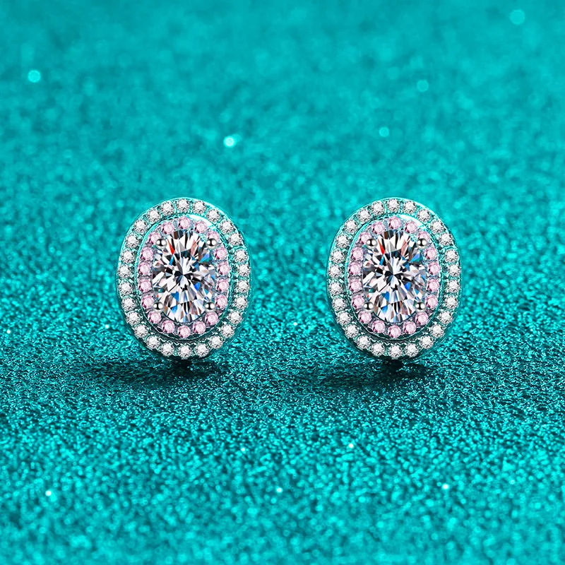 JECIRCON 925 Sterling Silver Egg-shaped Moissanite Stud Earrings for Women PT950 Gold Plated Luxury Wedding Party Fine Jewelry