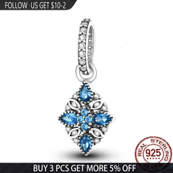 Classic Devil's Eye Square Inlay Blue Zircon 925 Sterling Silver Beads Fit Pandora Bracelet Bangle Making Women Fashion Jewellry