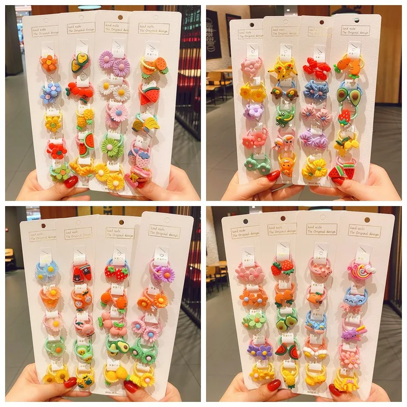 Colorful Flower Animal Girls Hair Ties Sweet Fruit Elastic Hair Ropes Scrunchies 40Pcs/Set