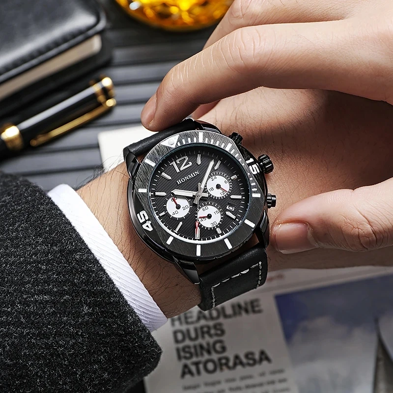 Classic latest senior casual men's watch luminous leather buckle fashion luxury calendar waterproof watch men's quartz watch