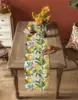 Spring Lemon Leaves Linen Table Runner Dresser Scarf Decor Summer Yellow Green Botanical Flower Table Runners Dining Table Decor 4