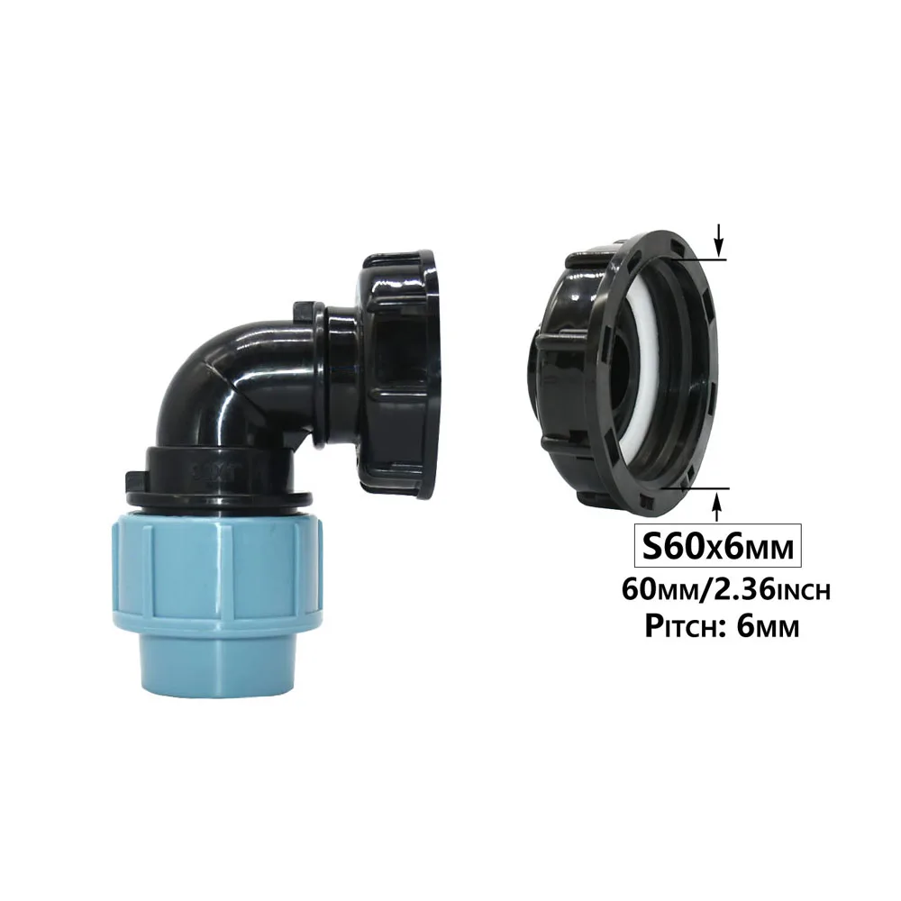 IBC Tank Adapter S60 x 20mm 25mm 32mm PE Tube Connector Elbow Tee Water Splitter Plastic Pipe Fitting For Farm Irrigation