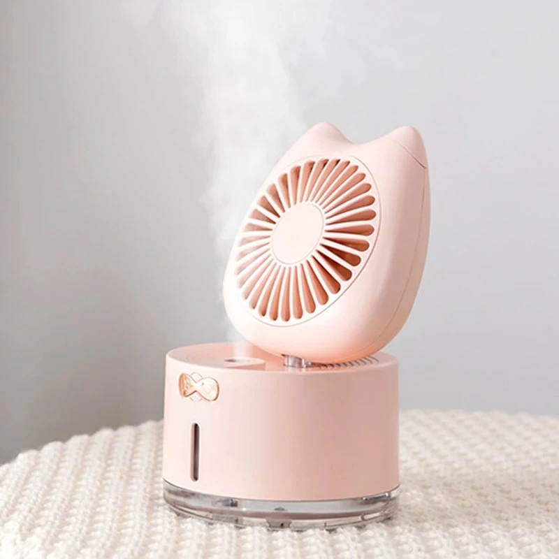 

3 In 1 Multifunction Humidifier Mist Spray Fan 3 Speed 2000mAh Rechargeable Air Cooler With Color Night Light Mist Maker