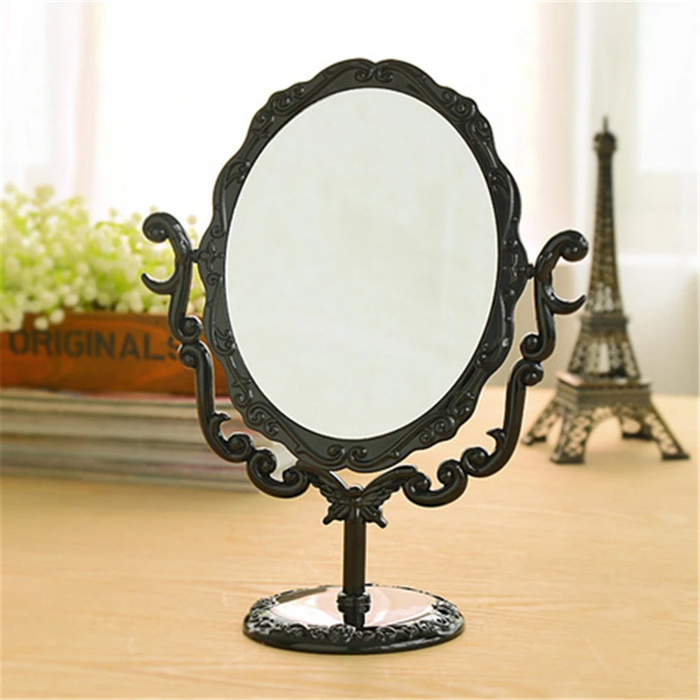 Rotatable Makeup Mirror Vintage Desktop Gothic Small Size Black