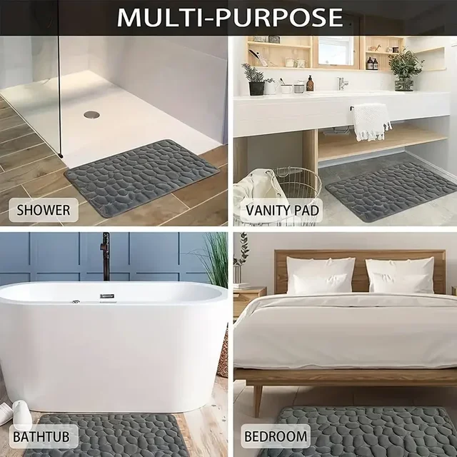 3D Non Slip Bathroom Mat Cobblestone Embossed Bath Mats Absorbent Doormat Carpet Door Floor Mats Machine Washable Quick Drying 6