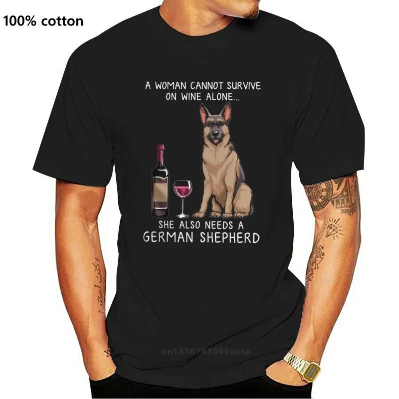 

Male Tee Shirt German Shepherd And Wine Funny Dog Natural Cotton Graphic Crewneck Cartoon Print Tee Shirt