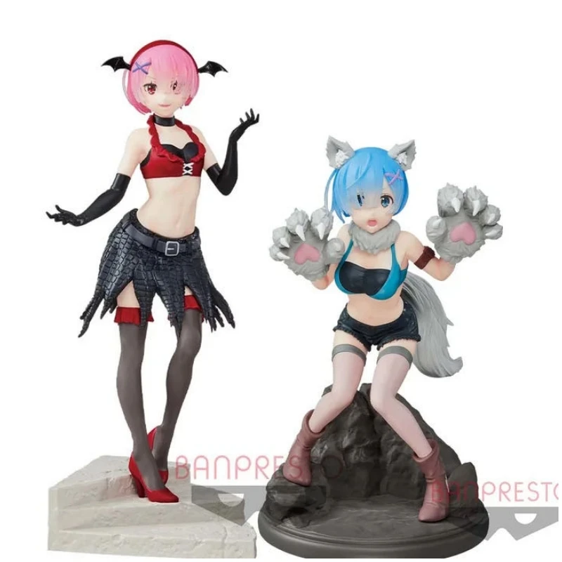 

Bandai Banpresto Rem Ram Wolfman Vampire Re:Life in A Different World From Zero Anime Action Figurine Model Statue Doll Toy Gift