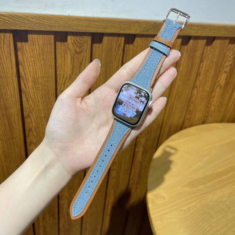 Denim patterned leather strap For Apple Watch Band 38/40/41MM, 42/44/45/49MM mm Sports Smart Watch Accessories Iwatch Ultr897SE3