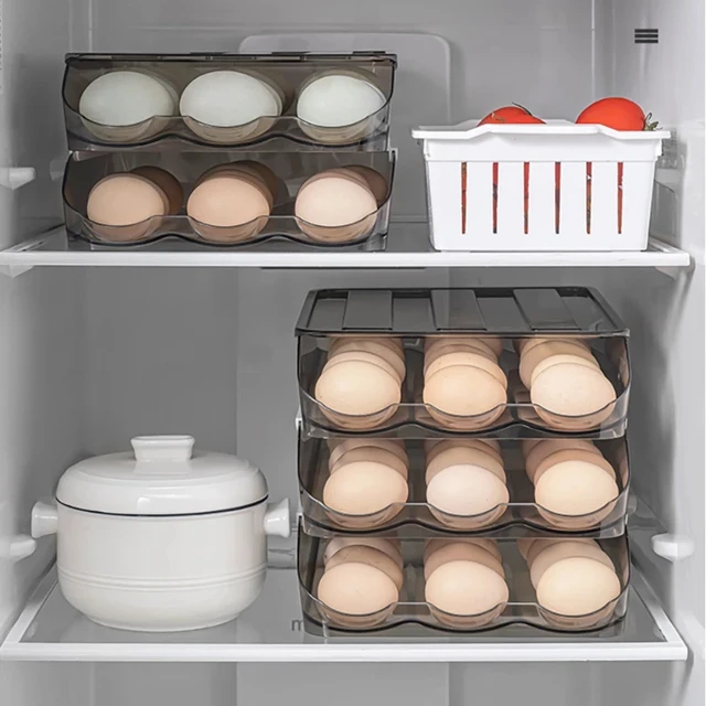 Automatikus Csúszó Tojástároló Doboz Átlátszó Fiók Egymásra Rakható Tojás Állvány Tálca Tartó Kosár Konyha Hűtőszekrény Szervező - Image 3