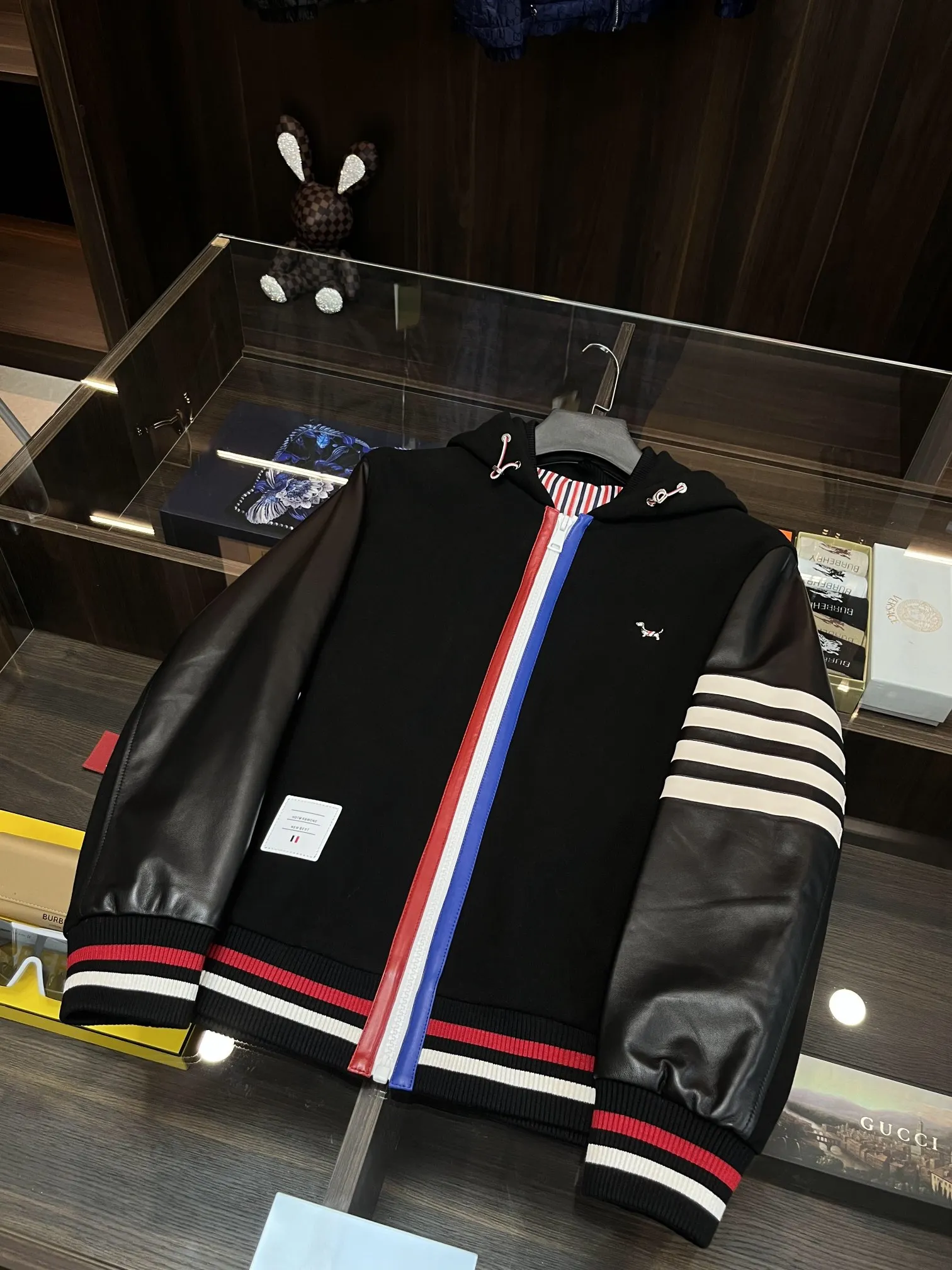 

New COat Winter TB Jacket Tide Four Stripes Dog Badge Long Sleeve Leather Wool Men'S Casual Hooded Men Jacket Coat