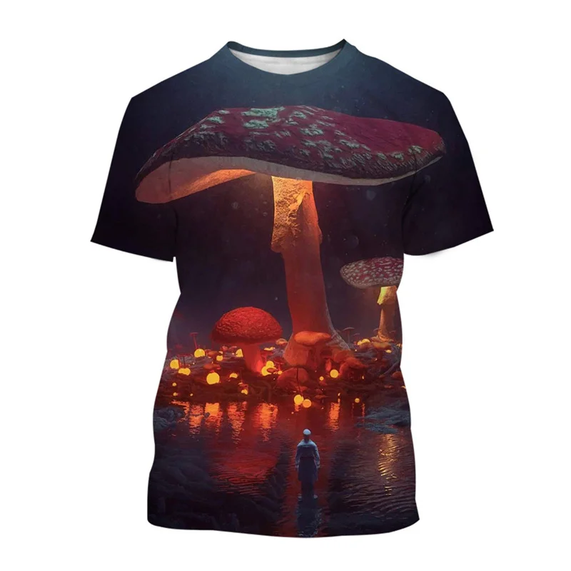 

Unique Design Plants Mushroom 3D Printing T-Shirt Men Round Neck Short Sleeves Casual T Shirt Summer Streetwear Tee Shirts
