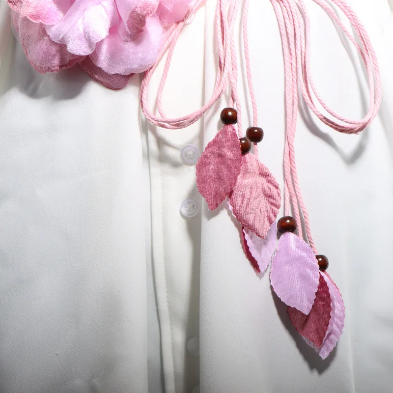 2024 Casual Wild Chiffon Big Flower Lady Thin Belt Sweet Tassel Braid Decoration Elegant Handmade Flower Fine Women Dress Belt