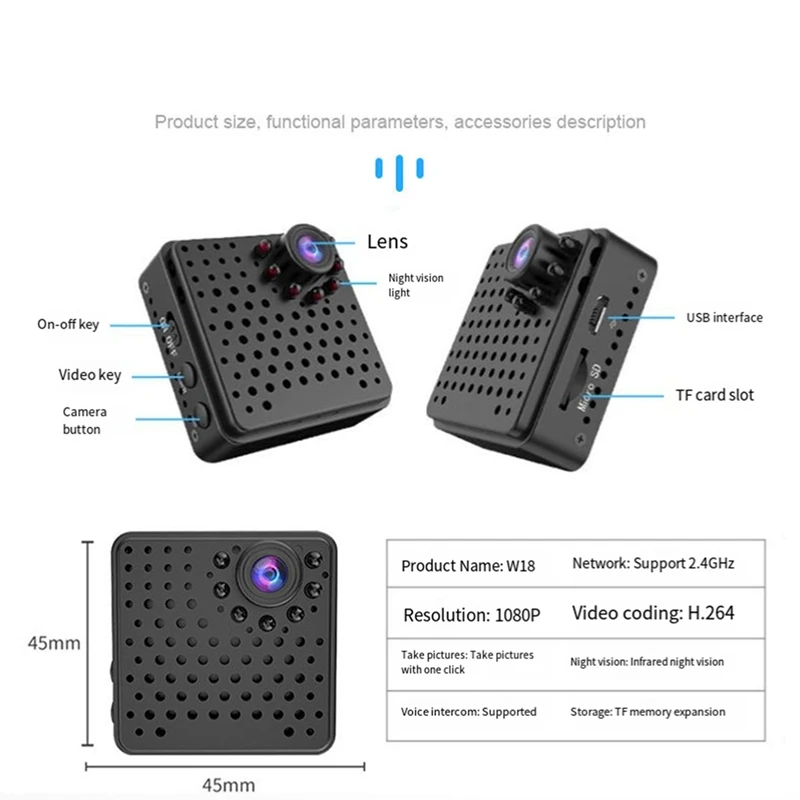 울트라 HD 1080P 카메라, 야외 스포츠 항공 사진 백 클립 카메라, 보안 모니터링, 무선 2.4Ghz 와이파이 카메라, 내구성